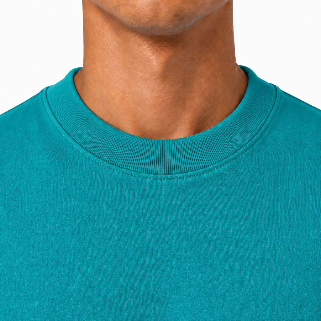 Collar of Turquoise 300gsm Oversized Heavyweight Plain T-shirt