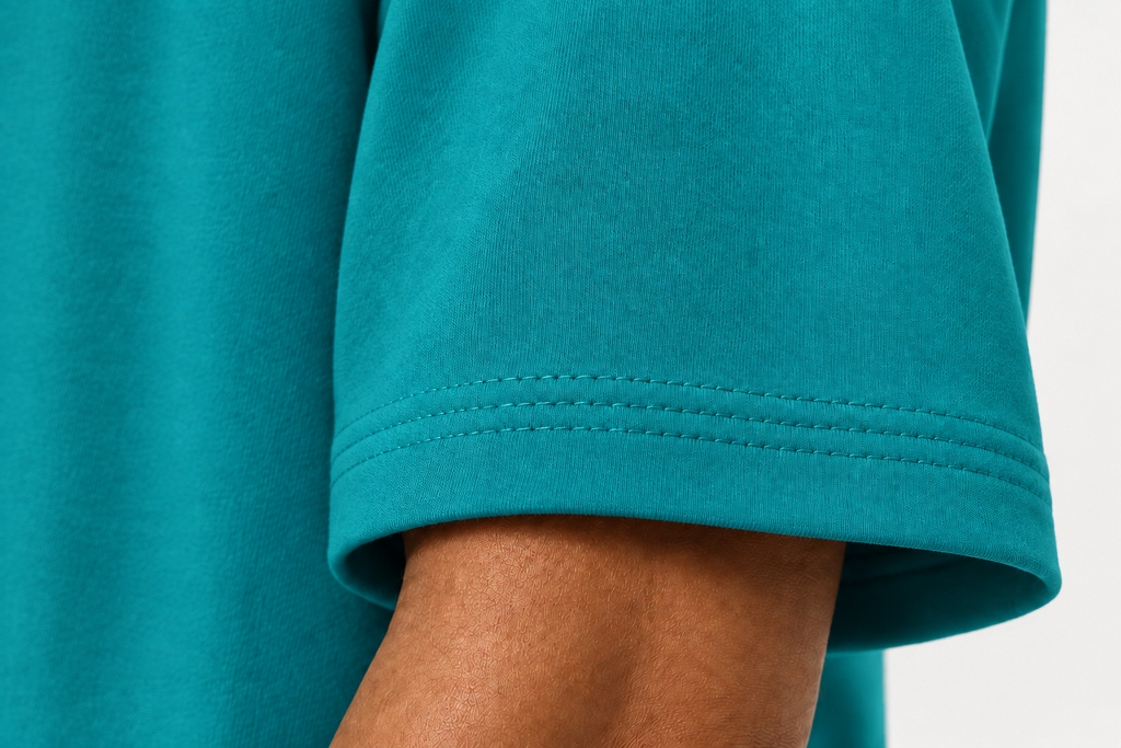  Sleeve Cuff of Turquoise 300gsm Oversized Heavyweight Plain T-shirt