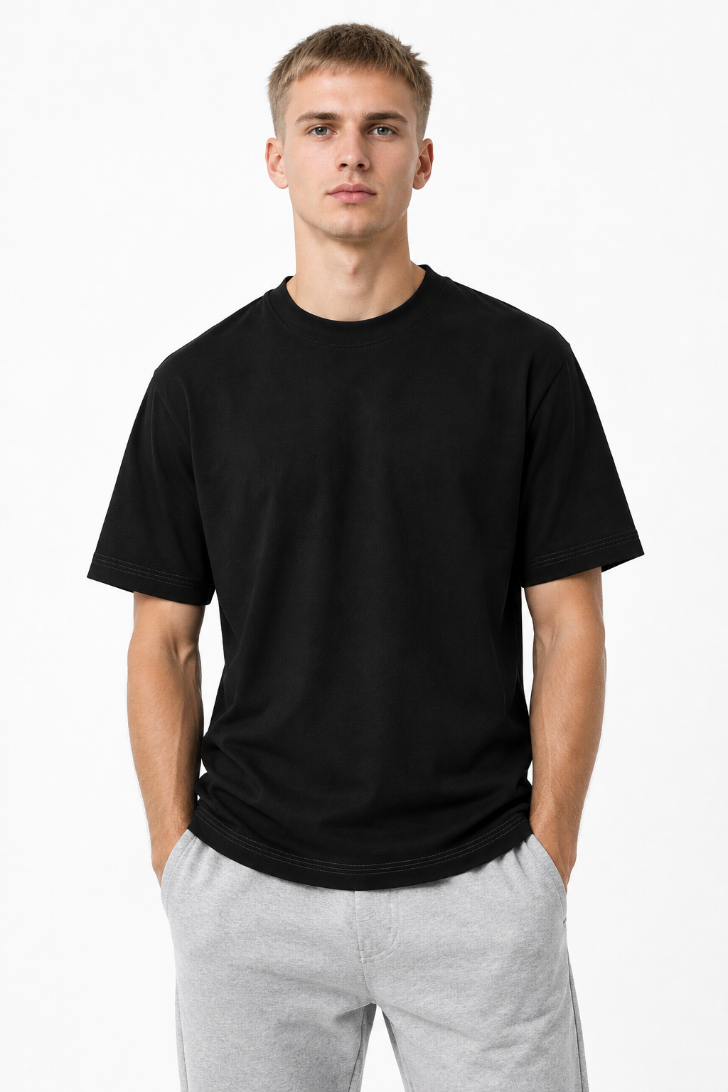 Black 220gsm T-shirt Front - Natural