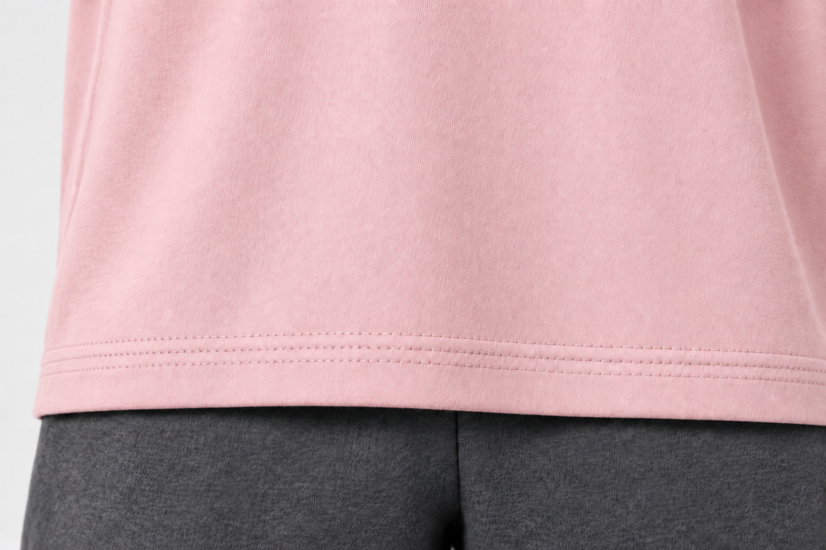 Blush Pink Hem of  300GSM Soft Plain T-Shirt | Branding-Ready Wholesale