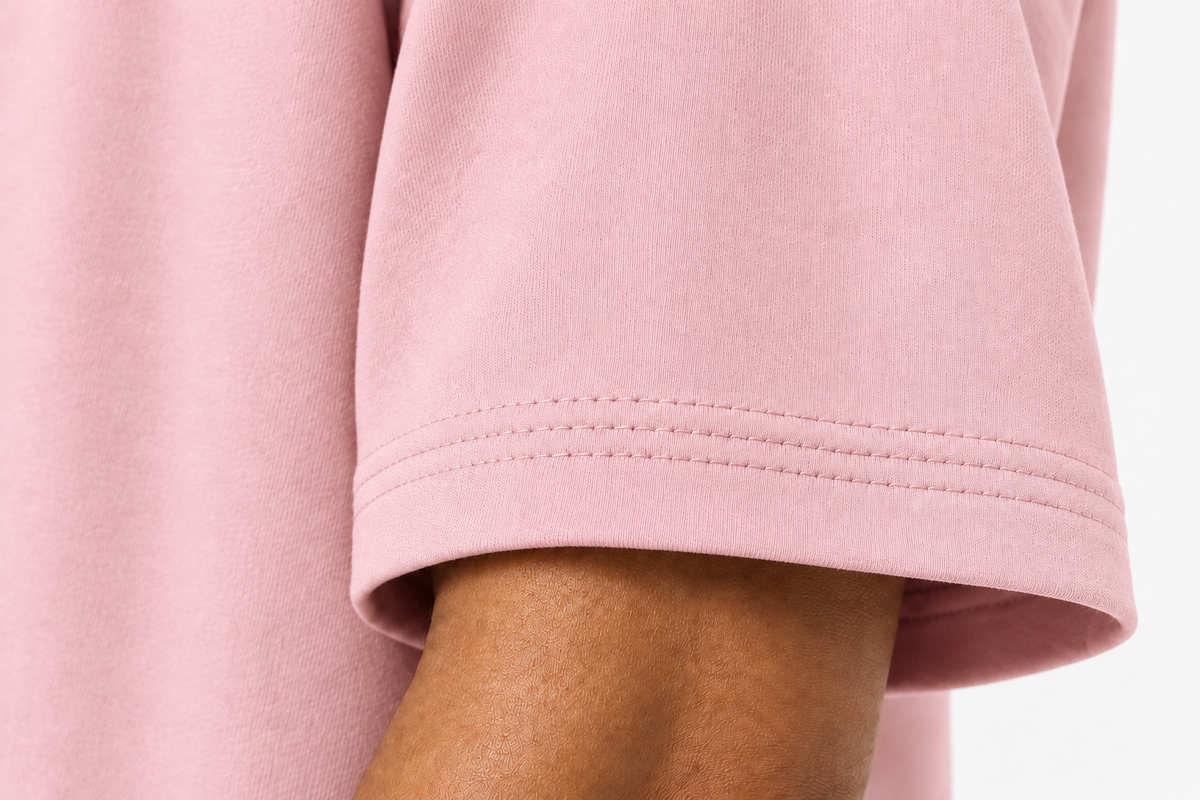 Blush Pink Sleeve Cuff of  300GSM Soft Plain T-Shirt | Branding-Ready Wholesale