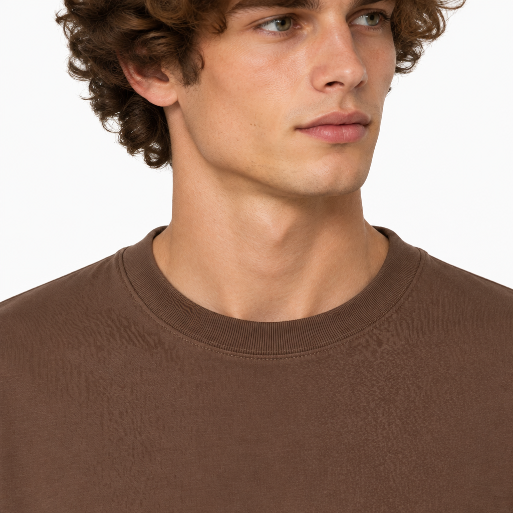 Brown 220gsm Normal Size Plain T-shirt Collar