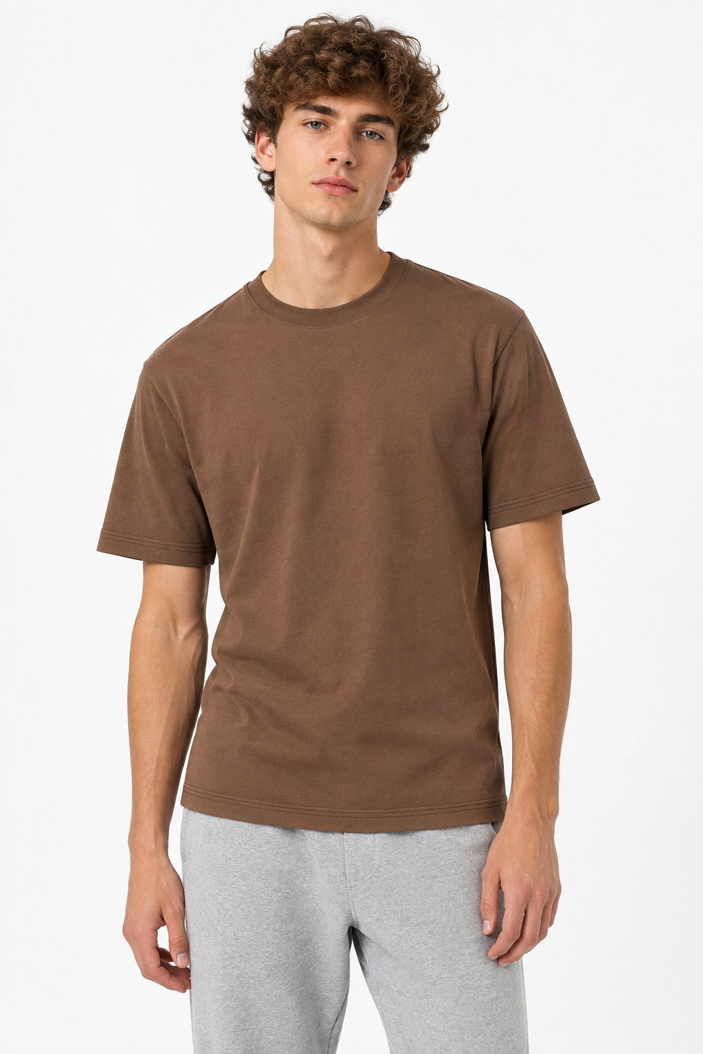 Brown 220gsm Normal Size Plain T-shirt Front