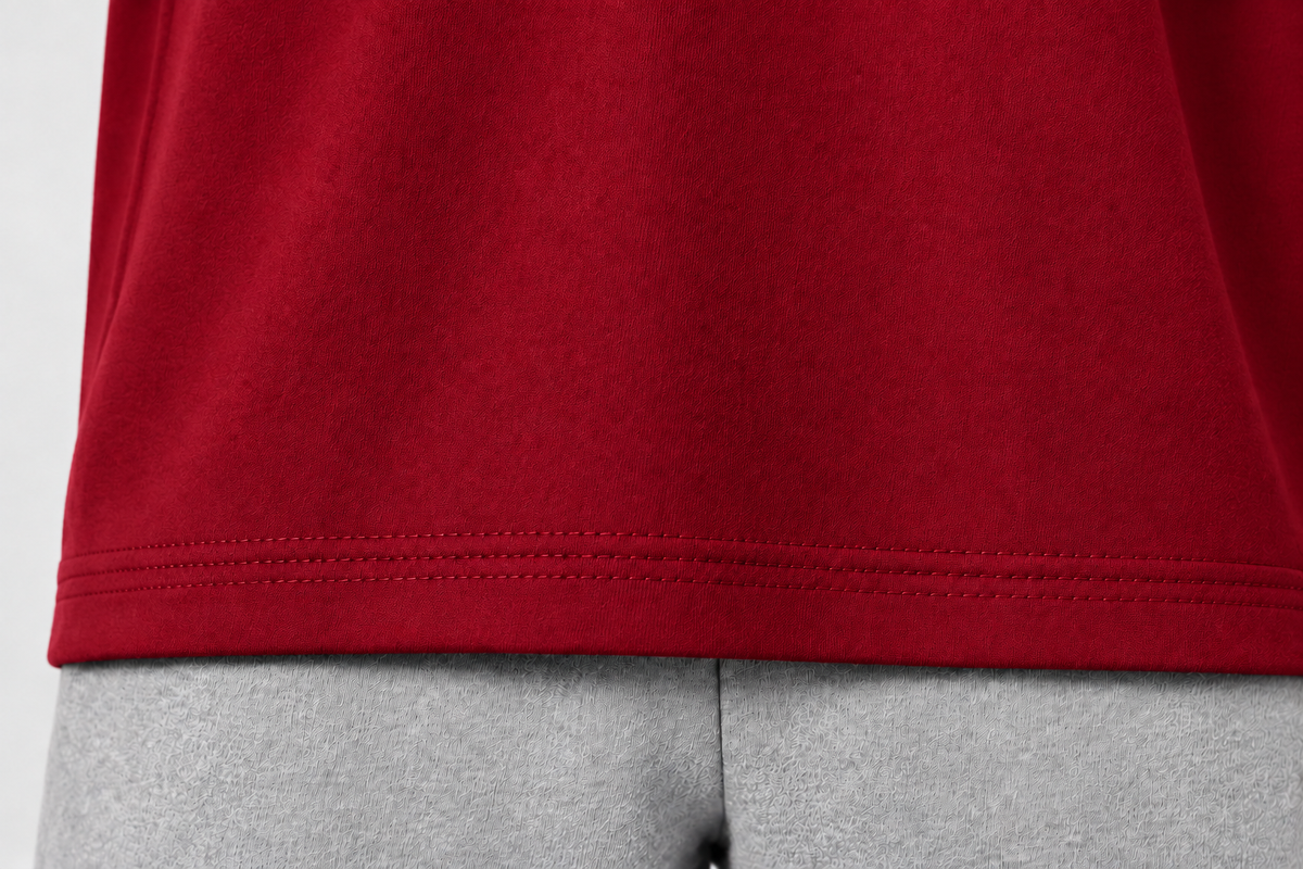 Hem of Crimson Heavyweight Blank Tee | 300GSM Plain T-Shirt | Wholesale Branding Stock