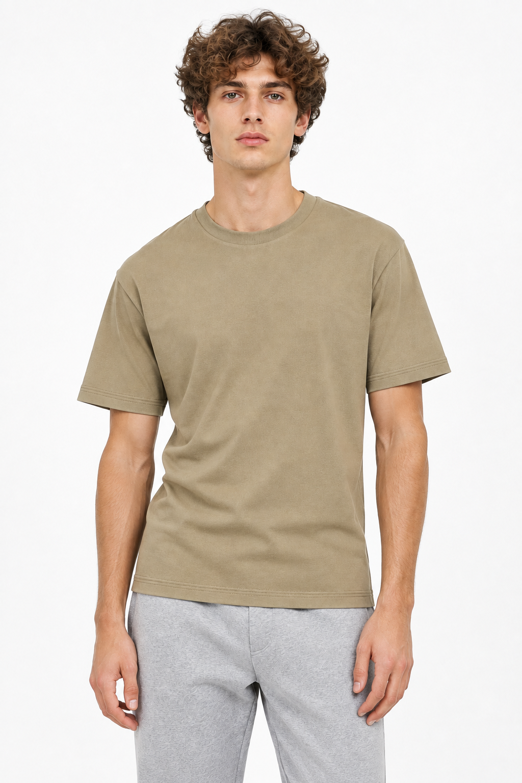 Khaki Front of 220gsm Normal Size Plain T-shirt 