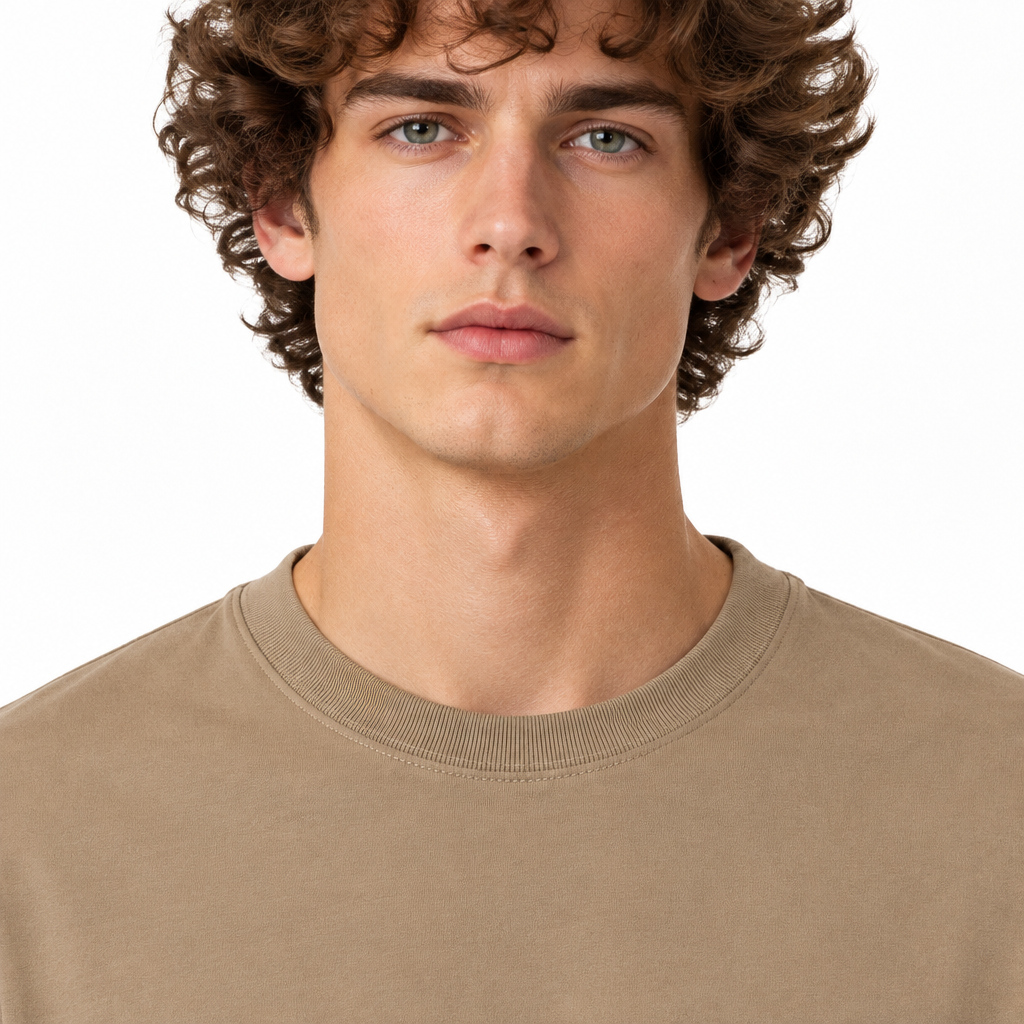 Khaki 220gsm Normal Size Plain T-shirt Collar