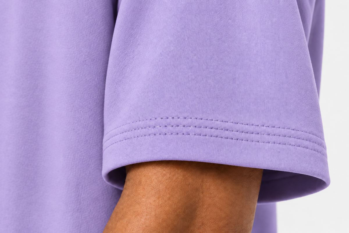 Lavender Sleeve Cuff of 300gsm oversized t-shirt