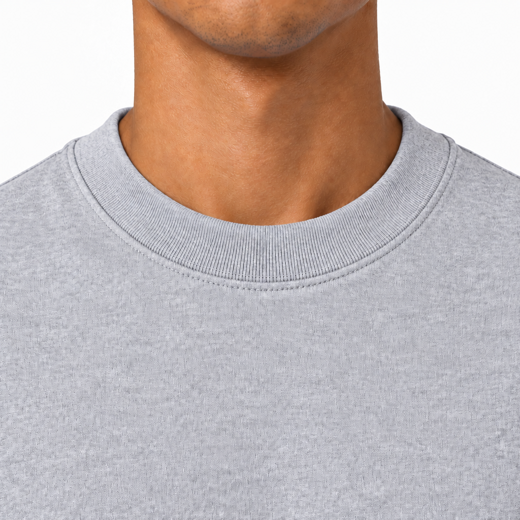 Light Grey Collar Light Grey Heavyweight Blank Tee | 300GSM Plain T-Shirt | Branding &amp; Print-Ready Wholesale 