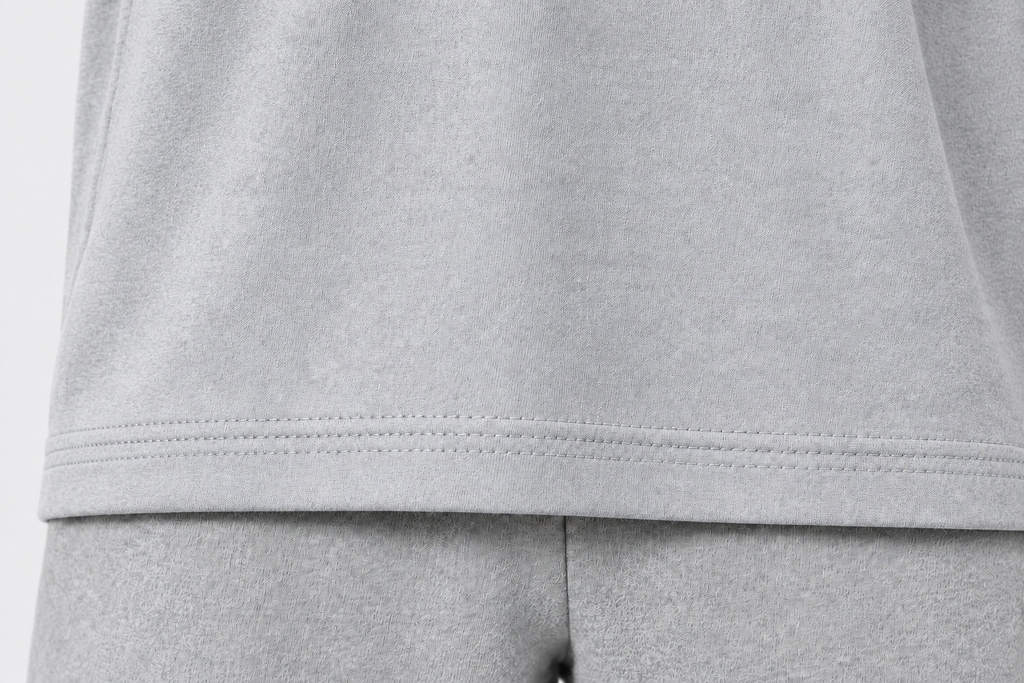 Light Grey Hem of Light Grey Heavyweight Blank Tee | 300GSM Plain T-Shirt | Branding, Print-Ready Wholesale 
