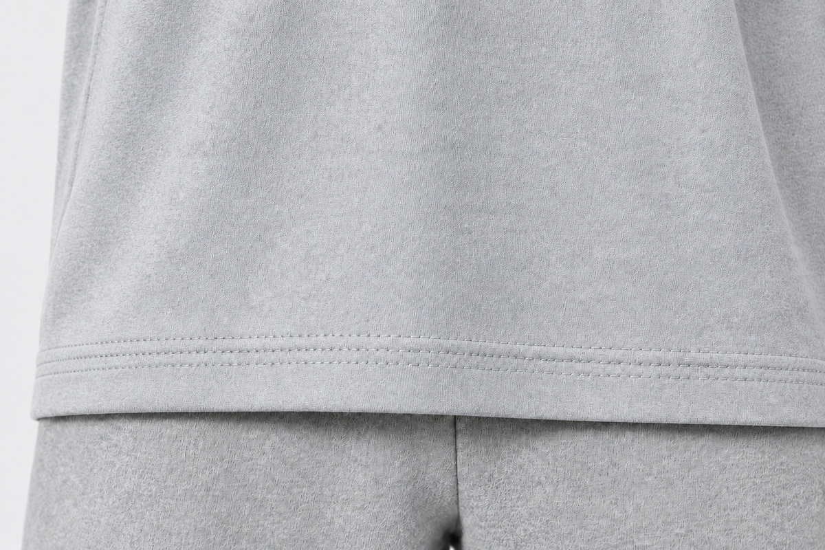 Light Grey Hem of Light Grey Heavyweight Blank Tee | 300GSM Plain T-Shirt | Branding, Print-Ready Wholesale 
