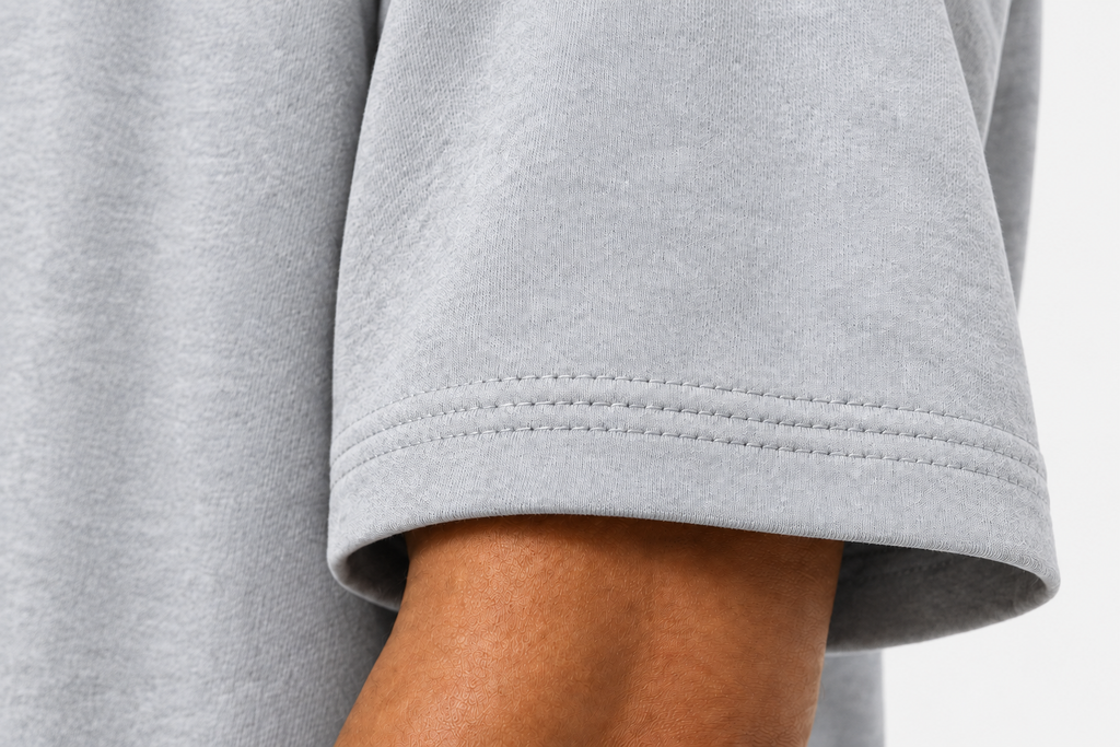 Light Grey Sleeve Cuff of Light Grey Heavyweight Blank Tee | 300GSM Plain T-Shirt | Branding &amp; Print-Ready Wholesale 