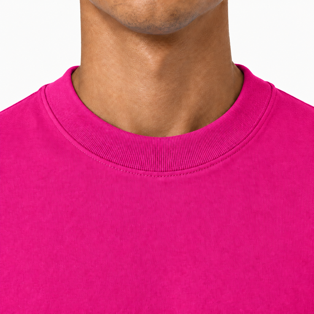 Magenta Collar of 300GSM Oversized Bold Plain T-Shirt 