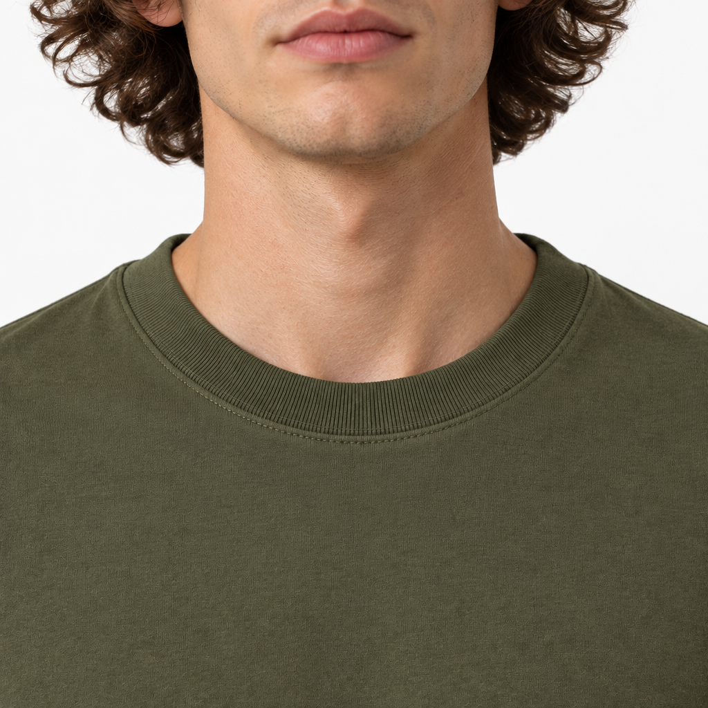 Olive Green 220gsm Normal Size Plain T-shirt Collar