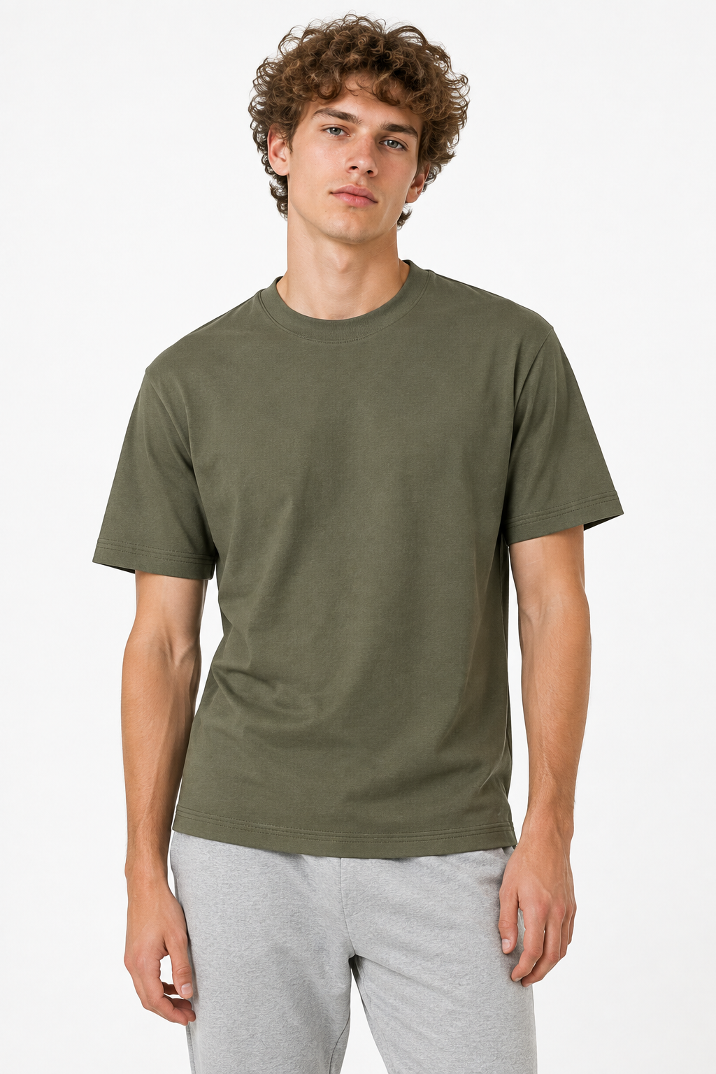 Olive Green 220gsm Normal Size Plain T-shirt front