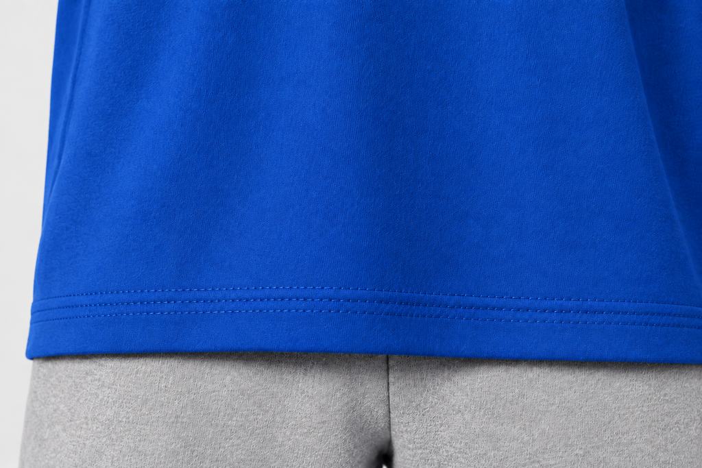 Royal Blue Oversized 300gsm Tee by Daniel Alaves Bottom Hem Close-Up