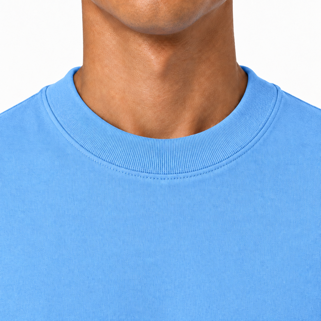 Sky Blue Collar of a 300gsm oversized t-shirt